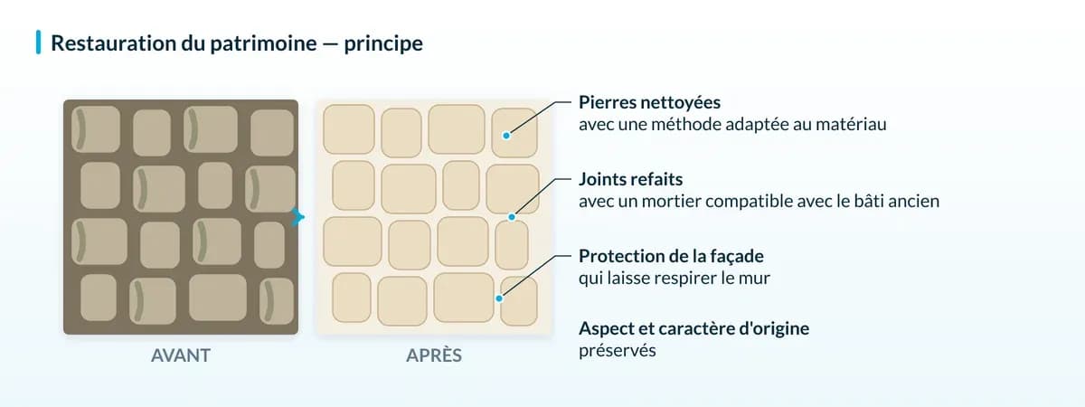 Schéma : Restauration du patrimoine, principe