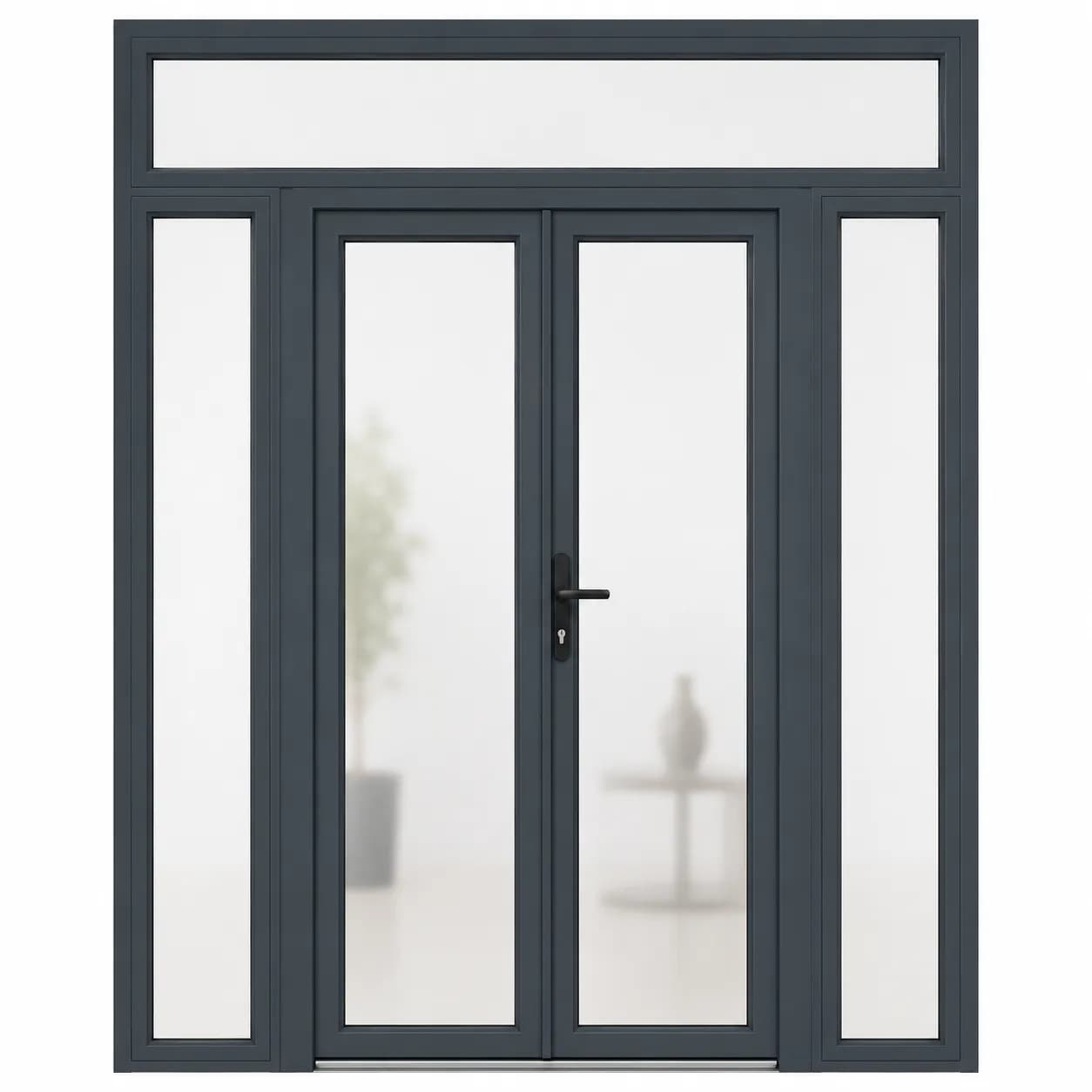 Porte 2 vantaux avec 2 fixes et imposte.
