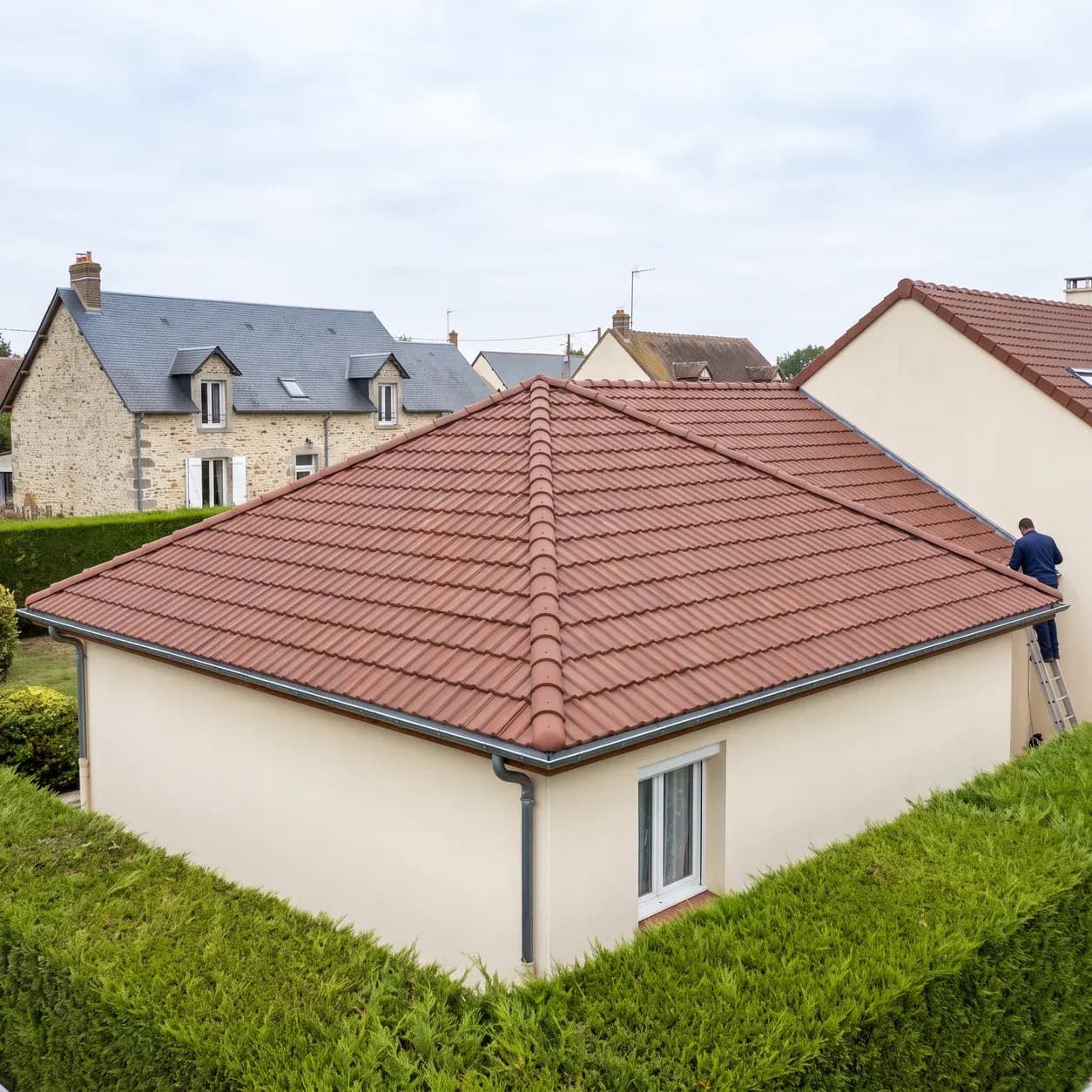 Nettoyage et démoussage de toiture – toit en tuiles mécaniques propre