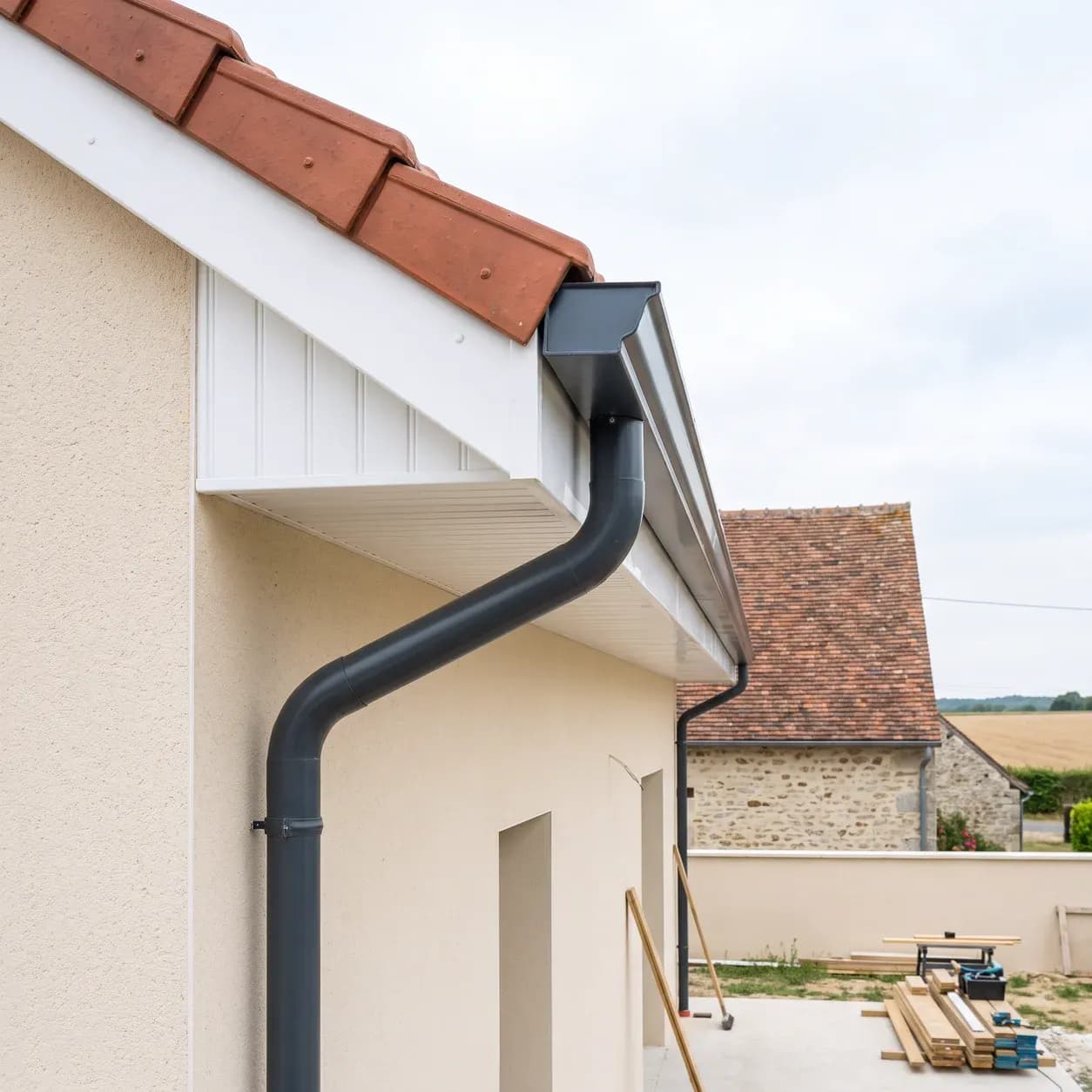 Dessous de toit et gouttières aluminium – avant de toit et gouttière anthracite neufs